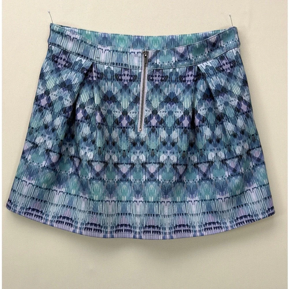 Aeropostale Skater Skirt Womens XL Pleated Blue Ikat Print Regular Fit Boho 15in
